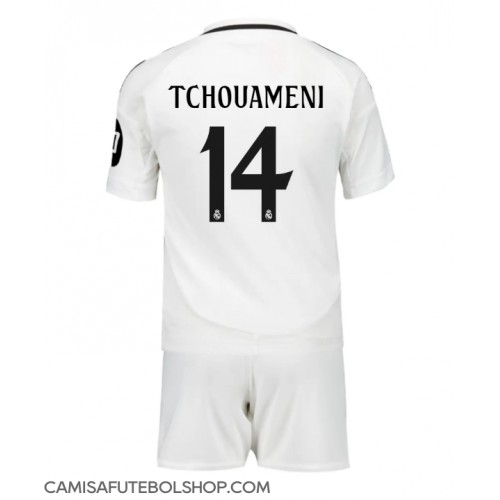 Camisa de time de futebol Real Madrid Aurelien Tchouameni #14 Replicas 1º Equipamento Infantil 2024-25 Manga Curta (+ Calças curtas)